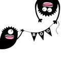 Happy Halloween Two screaming monster head silhouette. Bunting flags pack Boo letters. Flag garland. Hanging upside down. Black Fu Royalty Free Stock Photo
