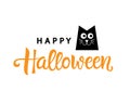 Happy Halloween typography poster with handwritten calligraphy text and black cat Royalty Free Stock Photo