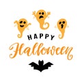 Happy Halloween typography poster with handwritten calligraphy text and cute ghosts Royalty Free Stock Photo