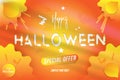 Happy Halloween typography poster with special offer. Celebration card for autumn event. Creative template with decoration element