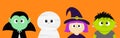 Happy Halloween. Vampire count Dracula, Mummy, whitch hat, zombie round face head body icon set. Cute cartoon funny spooky baby ch