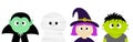 Happy Halloween. Vampire count Dracula, Mummy, whitch hat, zombie round face head body icon set. Cute cartoon funny spooky baby ch