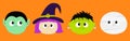 Happy Halloween. Vampire count Dracula, Mummy, whitch hat, zombie round face head icon set. Cute cartoon funny spooky baby charact