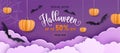 Happy Halloween vector banner illustration or party invitation background with sale offer text sign, night clouds Royalty Free Stock Photo