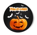 Happy Halloween vector black sticker font. Pumpkin illustration for greeting cards, party invitation, posters, labels