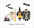 Happy Halloween vector greeting card with halloween monsters on light background Royalty Free Stock Photo