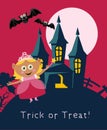 Happy Halloween vector greeting card with halloween princess