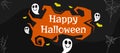 Happy halloween Vector illustration banner with cobweb, bat and ghost Royalty Free Stock Photo