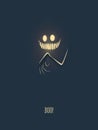 Happy halloween vector illustration card with monster glowing in the dark night, his hand with creepy fingers and mouth