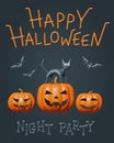 Black cat, 3d bats and fun pumpkins for Halloween Royalty Free Stock Photo