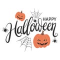 Happy Halloween vector lettering with pumpkins and spiders Royalty Free Stock Photo