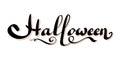 Happy Halloween vector lettering wavy tail, isolated white background. Holiday black lettering banner. Happy Halloween Royalty Free Stock Photo