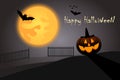 Happy Halloween Vector Pumpkin dark. The Moon Orange black background and