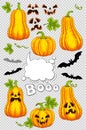 Happy Halloween set. Vector template in a cartoon style for your design for the holiday. Pumpkin, horrible smile, speak Royalty Free Stock Photo