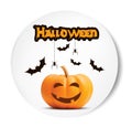 Happy Halloween vector white sticker font. Pumpkin illustration for greeting cards, party invitation, posters, labels