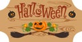 Happy halloween vintage badge on a wooden board seamless background. Vector illustration.