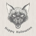 Happy Halloween Vintage Greeting Card With Black Cat`s Head
