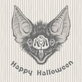 Happy Halloween Vintage Greeting Card With Vampire Bat`s Head