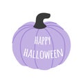 Happy Halloween. Violet pumpkin with message. Vector illustration, flat design