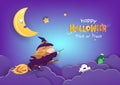 Happy Halloween, witch cartoon papercutting style background for kid vector illustration Royalty Free Stock Photo