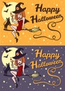 Halloween witch and cat card Royalty Free Stock Photo