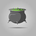 Happy halloween. Witch cauldron with potion. Magic holiday.Pot with bubbling green goo. Vector cartoon design Royalty Free Stock Photo