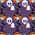 Happy halloween, witch skull ghost hat trick or treat party celebration background Royalty Free Stock Photo