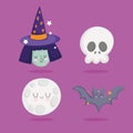 Happy halloween, witch skull moon bat trick or treat party celebration Royalty Free Stock Photo