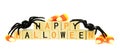 Happy Halloween wooden blocks with candy and decor over white