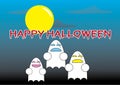 Happy Halloween Words with cartoon ghosts