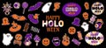 Vector Happy Halloween y2k holographic stickers set. Cool bold retro characters: ghost, pumpkin, spider, skull, eye, bat. Funky Royalty Free Stock Photo