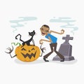 Happy Halloween with zombie and black cat, Vector illustration