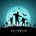 Happy Halloween Zombies and bat on full moon background Royalty Free Stock Photo