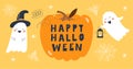 Happy hallowen Banner with cute ghosts. Vector illustrations