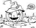 Happy Hallowen illustration, scary landscape desing, cute creepy pumpkin