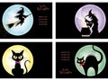 Set Of Four Happy Halloween Vector Card Templates With Witches And Black Cats. Royalty Free Stock Photo