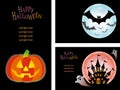 Set Of Happy Halloween Vector Card Templates With Jack-OÃ¢â¬â¢-Lantern, Bats, And A Haunted House With Ghosts. Royalty Free Stock Photo