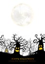 Happy Halloween Vector Seamless Background Illustration With The Moon, Cemetery, Ghosts, Bats, And Text Space.