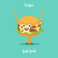 Happy Hamburger Cartoon Character Waving