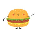 Happy hamburger, fast food character. vector illustration.