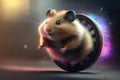 Happy Hamster with a Wagging Tail, Enjoying a Run on a Colorful Wheel