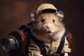 happy hamster wearing travel clothes