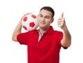 Happy handsome holding soccer ball