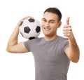 Happy handsome holding soccer ball