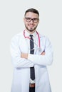 Happy Handsome smiling medical young doctor with stethoscope on Royalty Free Stock Photo