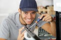 happy handy man home repair Royalty Free Stock Photo