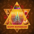 Happy Hannukah, Chanukah digital art illustration. Religious Jewish holiday commemorating the rededication of the Holy Temple in