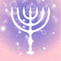 Happy Hanukkah background. Candlestick - Hanukkah. Candle on a black background with light effects. Vector illustration, contains