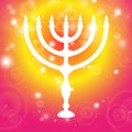 Happy Hanukkah background. Candlestick - Hanukkah. Candle on a black background with light effects. Vector illustration, contains