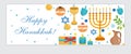 Happy Hanukkah, banner. Hanukkah Jewish Festival of Lights, Feast of Dedication. Hanukkah banner. Vector illustration